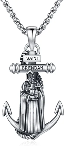 Vista 111 de 925 Sterling Silver Patron Saint Amulet Necklace for Men Women plateado