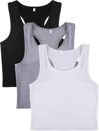 Vista 7 de Camisetas cortas de 3 piezas para mujer, camisetas de entrenamiento, básicas, recortadas, sin mangas, espalda cruzada, deportes, gimnasio
