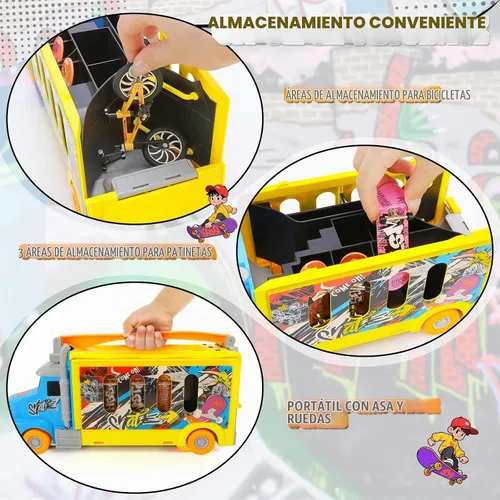 Vista 4 de Set de Parque de Patineta Hestiasko, Vehículo Camión Transformable 2-en-1 con 3 Diapasones, Bicicleta de Dedo, Rampas, Estuche de Almacenamiento
