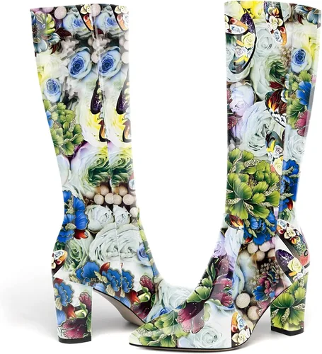 Vista 146 de AMBELIGHT Botas altas hasta la rodilla con cremallera y puntera puntiaguda para mujer, de patente sólida, tacón alto, 3.3 pulgadas