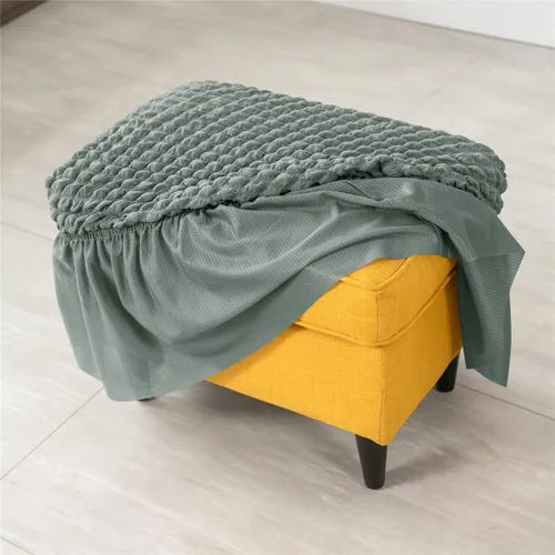 Vista 6 de SZJIAHTM Funda otomana elástica de celosía, funda elástica suave con falda, reposapiés rectangular de poliéster, protector de muebles moderno