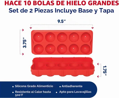 Vista 7 de HIC Kitchen Cannonball - Bandeja de silicona para cubitos de hielo