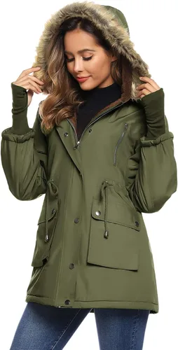 Vista 3 de Grace Karin - Abrigo con capucha para mujer (forro polar, con bolsillos). Chaquetas con bolsillos, parkas, abrigos., L, Verde