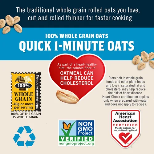 Vista 6 de Quaker Avena rápida de 1 minuto, proyecto verificado sin OMG, 2.5 libras (paquete de 2)