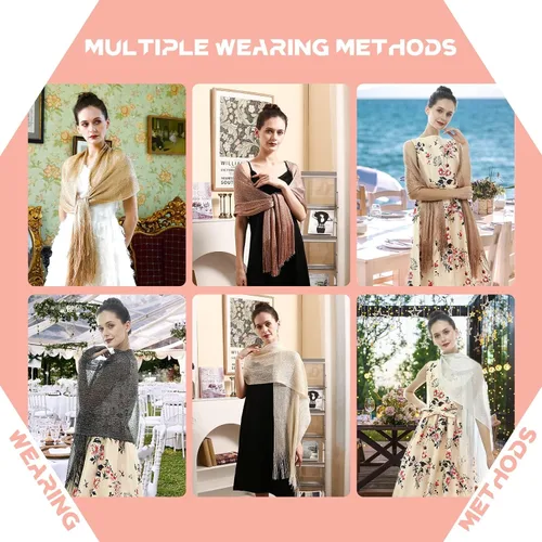 Vista 3 de Genovega Sparkling Metallic Chiffon Shawls and Wraps for Evening Party Dresses Wedding Party Elegant Feeling