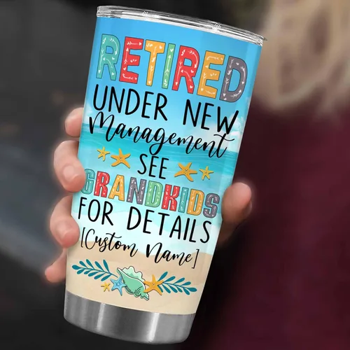 Vista 4 de WHIDOBE Vaso de jubilación personalizado, jubilado bajo nueva administración, mira a los nietos para obtener detalles, vaso con nombre