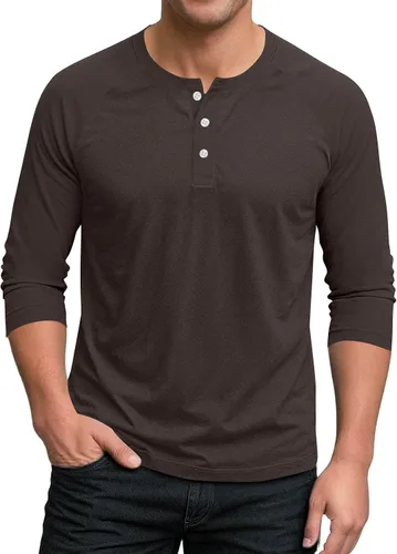Vista 19 de Ctreela Camiseta Henley de manga 3/4 para hombre, estilo casual, ajustada, color sólido, manga larga, camiseta de béisbol