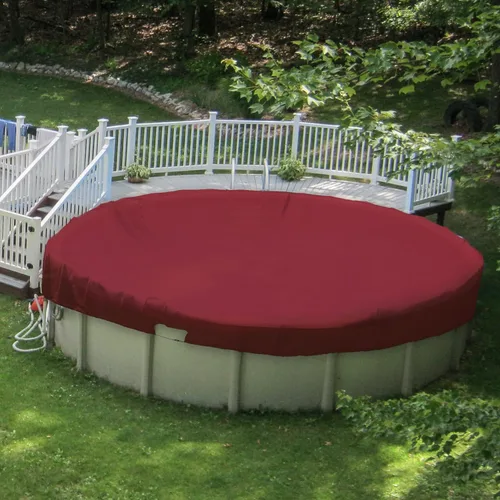 Vista 8 de Patio Cubiertas redondas para piscinas sobre el suelo, cubierta de seguridad para alberca de invierno de 10 pies, lona resistente con cabrestante