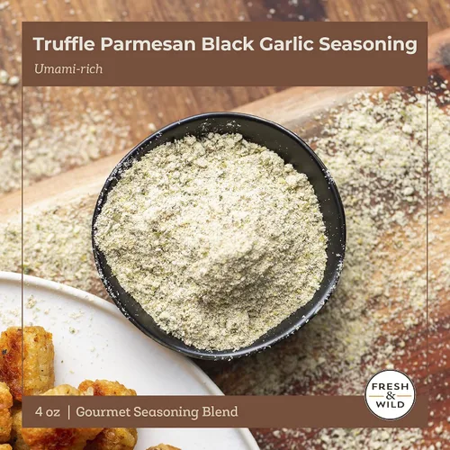 Vista 2 de Fresh & Wild Condimento prémium de ajo negro con trufa y parmesano Mejora los alimentos ricos en umami, mezcla con papas fritas, papas