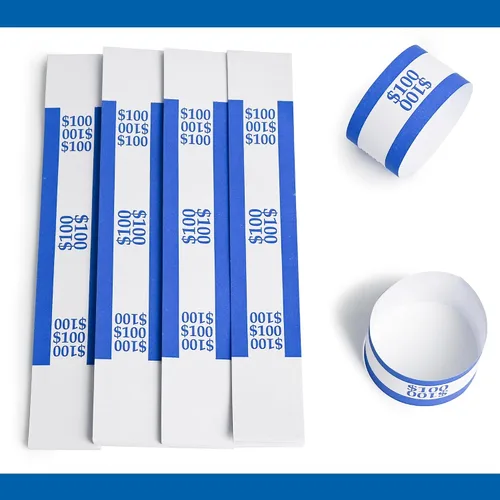 Vista 7 de L LIKED 100 correas de moneda bandas de dinero - Autosellado (azul $100) Envoltorios de billetes, 100 PC, papel kraft, para bancos, minoristas