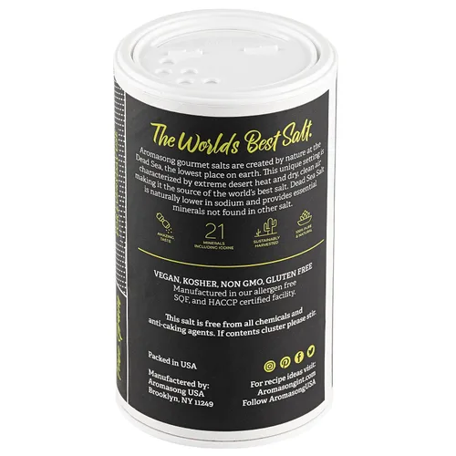 Vista 8 de Aromasong Sal marina 100% natural del mar muerto, sal de mesa de grano fino, 13 onzas. Salero de sal, 100% pura y natural, sin refinar, sin gluten