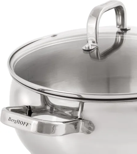 Vista 8 de BergHOFF Belly Shape - Juego de utensilios de cocina de acero inoxidable 18/10, 7 piezas, tapas de vidrio, calentamiento rápido, uniforme, placa