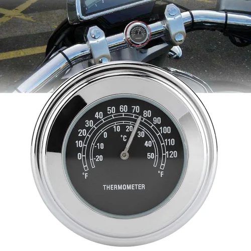 Vista 4 de Termómetro de reloj para manillar de 1 pulgada 7/8 pulgadas ‑20 ℃ ‑ 122.0 °F Dial de medición resistente a la intemperie para montaje de motocicleta
