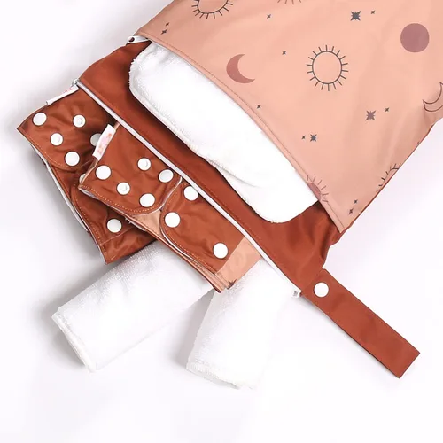 Vista 6 de Paquete de 3 bolsas húmedas y secas para pañales de bebé y piezas de extractor de leche, bolsa impermeable reutilizable con dos bolsillos