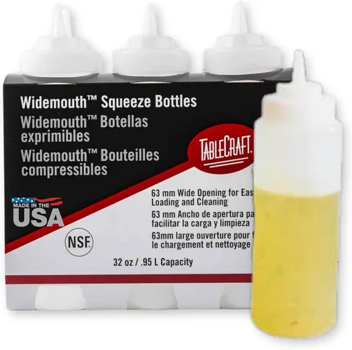 Vista 13 de Tablecraft Botellas de plástico exprimibles para condimentos, restaurante de uso comercial, boca ancha de 2.087 in, punta de cono con tapa atada