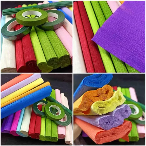 Vista 4 de KYMY Rollos de papel crepé para kits de flores de bricolaje con cables de hierro y cinta, serpentina para cumpleaños, bodas, envolturas