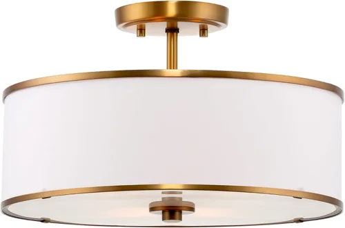 Vista 8 de Kira Home Chloe Lámpara de techo moderna de 15 pulgadas con pantalla de tambor de tela blanca, accesorio colgante de 3 luces con difusor de vidrio