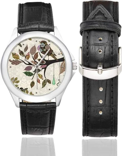 Vista 2 de Funny Art - Reloj de pulsera para mujer, de acero inoxidable, con correa de piel, color negro
