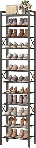 Vista 9 de YATINEY Zapatero estrecho de 12 niveles, zapatero alto para 12-24 pares, organizador delgado de almacenamiento de zapatos con parte superior