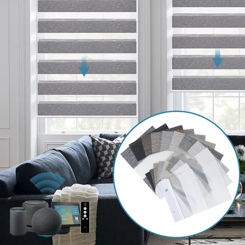 Vista 14 de Persianas motorizadas de cebra, 85 % opacas, automáticas que funcionan con HomeKit, Alexa, Google Home, control remoto, oficina en casa