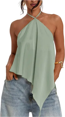 Vista 15 de Verdusa Top halter asimétrico de satén para mujer Amarillo claro