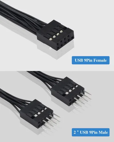 Vista 4 de Duttek Cable divisor USB, 5 pulgadas/5.1 in, USB 2.0 9 pines hembra a doble 9 pines macho extensión para placa base, 1 paquete
