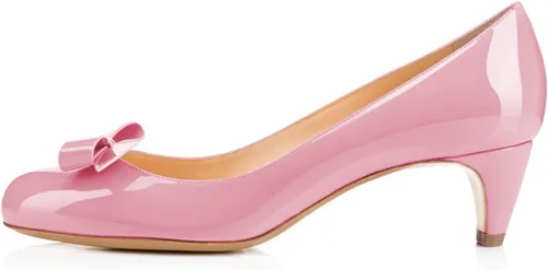 Vista 3 de YDN Zapatos de tacón bajo cerrados con punta redonda para mujer, con lazo, para trabajo, oficina, tallas 4-15 de EE. UU