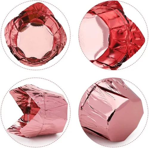 Vista 5 de 100 tazas de papel de aluminio para hornear, forros desechables estilo tulipán, 3.5 onzas, soportes de aluminio reutilizables para cupcakes