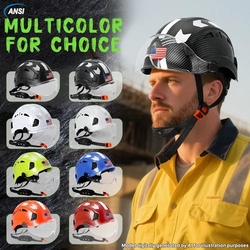 Vista 8 de Aolamegs Carbon Fiber Pattern Hard Hat with Visor, ANSI Z89.1 Vented Safety Helmet, OSHA Approved Construction Hardhat for Men, 6-Point Suspension