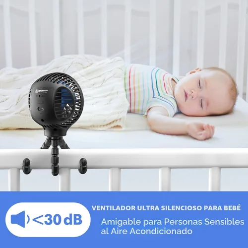 Vista 6 de WiHoo Ventilador portátil para cochecito, vida de batería ultralarga de 11H, 3 velocidades, rotación de 360°, ventilador personal enfriador con clip