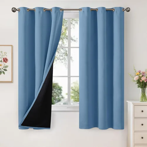Vista 126 de YoungsTex - Cortinas 100% opacas para dormitorio, con aislamiento térmico y ojales, cortinas oscuras negras con capa pesada para ventana de sala