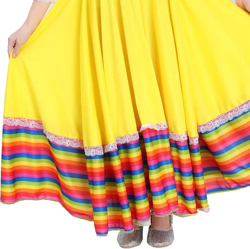Vista 5 de BEDJIMI Vestido de fiesta mexicano del Cinco de Mayo para niñas, disfraz de estilo nacional mexicano para fiestas, eventos y celebraciones festivas