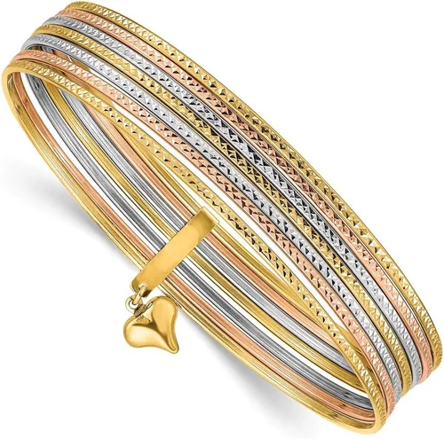 Vista 7 de ICE CARATS 14k Dangle Heart Tri Color Gold Set Of 7 Slip On Bangle Bracelet Fine Jewelry For Women Gifts For Her