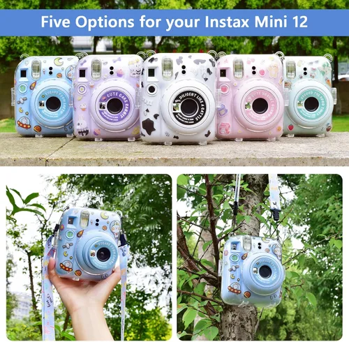 Vista 6 de Funda rígida transparente mejorada con adhesivo de bricolaje para cámara instantánea Fujifilm Instax Mini 12, funda transparente Instax Mini 12