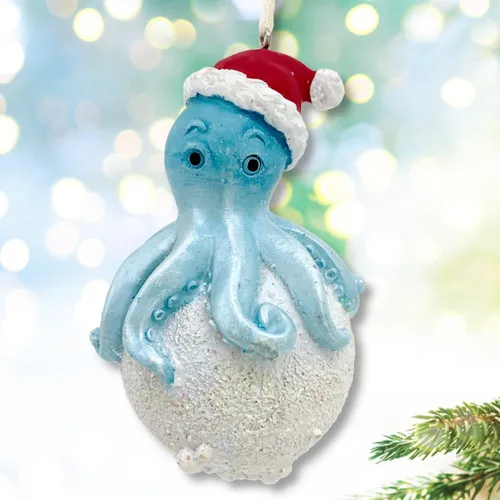 Vista 6 de Adornos de Navidad costeros – Caballito de mar, medusa, pulpo, decoración de árbol de playa, juego de 3