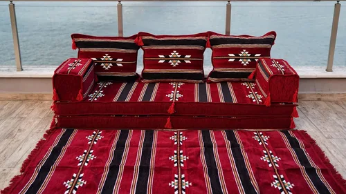 Vista 2 de arabicsofa Sofá de asiento de piso bajo turco granate - Cojines árabes tradicionales Majlis