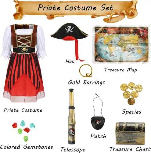 Vista 2 de Disfraz de pirata para niñas, disfraz de princesa bucanera para Halloween, cosplay