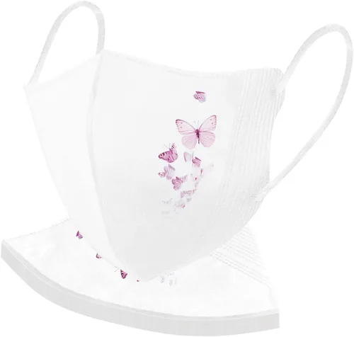Vista 9 de 50 máscaras desechables para mujer, diseño floral, mariposa, boca a prueba de polvo, para adultos, vacaciones, protección facial de verano