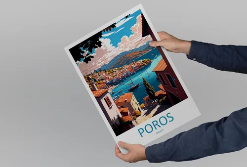 Vista 5 de Poros - Póster de viaje para colgar en la pared, arte de pared Poros Grecia, decoración del hogar, póster de Poros para amantes del arte, impresión