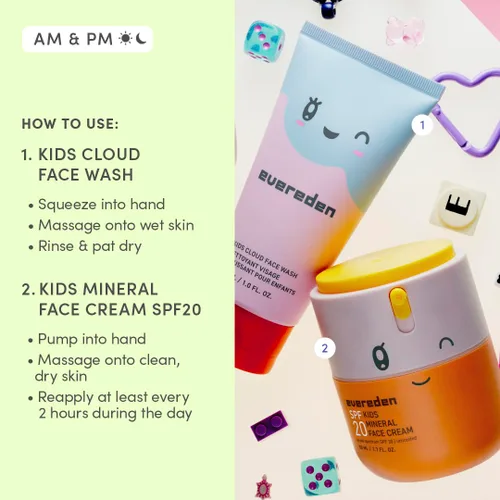 Vista 8 de Kids Happy Morning DUO: paquete de cuidado de la piel limpio y vegano para niños Cuidado de la piel Cloud Face Wash + SPF 20 Mineral Face Cream