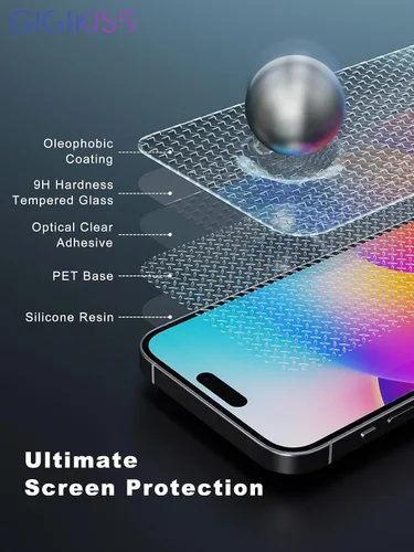 Vista 3 de GIGIKISS Protector de pantalla compatible con iPhone 15 Pro de 6.1 pulgadas, protector de pantalla de vidrio templado HD anti luz azul, fácil