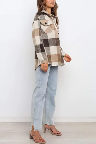 Vista 3 de AUTOMET - Camisa casual de manga larga con botones, a cuadros, para mujer