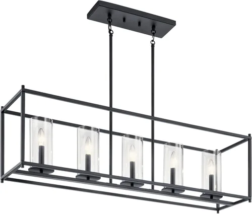Vista 4 de Kichler Crosby - Lámpara de araña lineal de 13.75" con 5 luces de cristal transparente Olde Bronze®