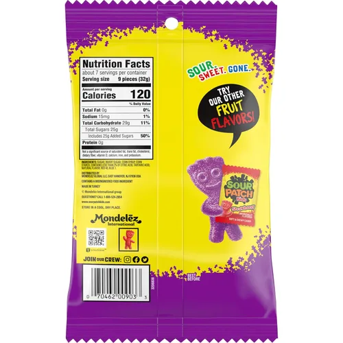 Vista 3 de SOUR PATCH KIDS Caramelos gomosos suaves y masticables de uva, caramelos a granel, bolsas de 12-8.02 onzas