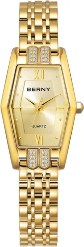 Vista 8 de BERNY Relojes de oro para mujer, delicado hexágono, reloj de pulsera de cuarzo para mujer, correa de acero inoxidable, reloj analógico de moda Dorado