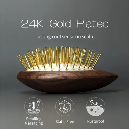 Vista 7 de Uffy Acubrusher - Cepillo de pelo Gua Sha chapado en oro de 24 quilates, masajeador ergonómico para el cuero cabelludo para la caspa