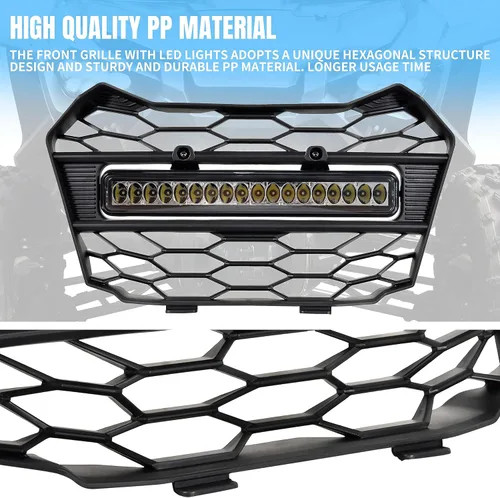 Vista 3 de Parrilla delantera con barra de luz LED para Talon 1000 22-24, protector de parrilla de malla de parachoques delantero con barra de luz LED
