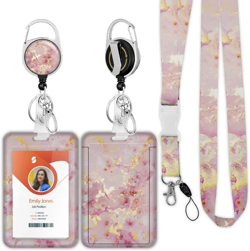 Vista 31 de Soporte para tarjetas de identificación con cordón, soporte retráctil para tarjetas de identificación, correa desmontable para el cuello con carrete
