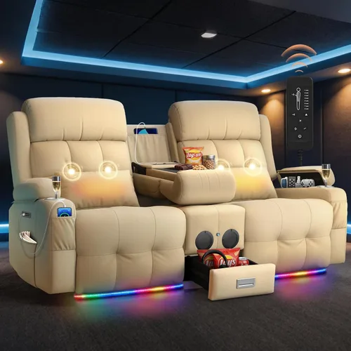 Vista 118 de Sofá de Dos Plazas Reclinable, Sofá Reclinable de Masaje con Gran Capacidad de Peso, Silla de Dos Plazas para RV en Liquidación con Consola, USB