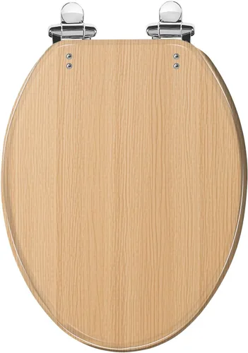 Vista 17 de Asiento de inodoro alargado con textura de tablón de madera blanca envejecida, asiento de inodoro de resina con encanto rústico con bisagras